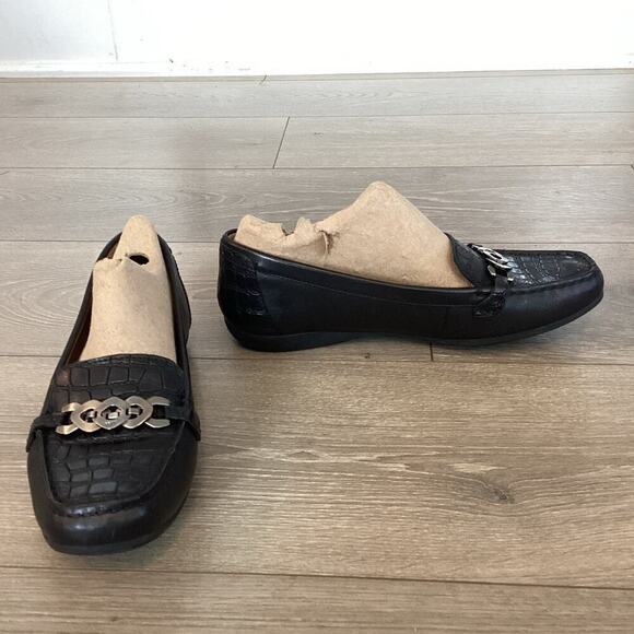Geox Womens Leather Loafer EU 38 US 8 Slip On Comfort Black Crocodile Old Money - Picture 1 of 13